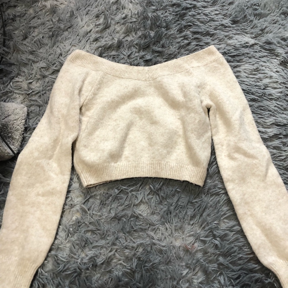 off the shoulder, cropped sweater. worn once